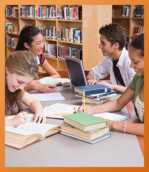 Students in library studying
